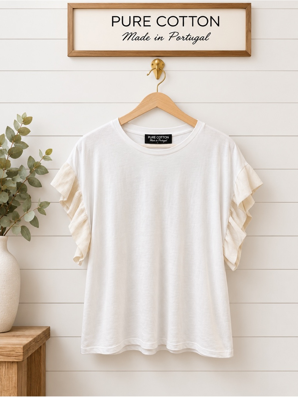 PURECOTTON White Ruffle Sleeve Top – Size L